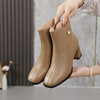 丁摩 粗跟圆头真皮短靴中跟冬季加绒大码鞋女软底踝靴春秋单靴5ZF-3113 商品缩略图1