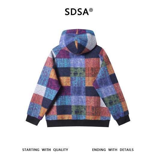 WY1517SDSA秋冬新款痞帅男装时尚撞色格子设计半拉链立领连帽卫衣高级感 商品图5