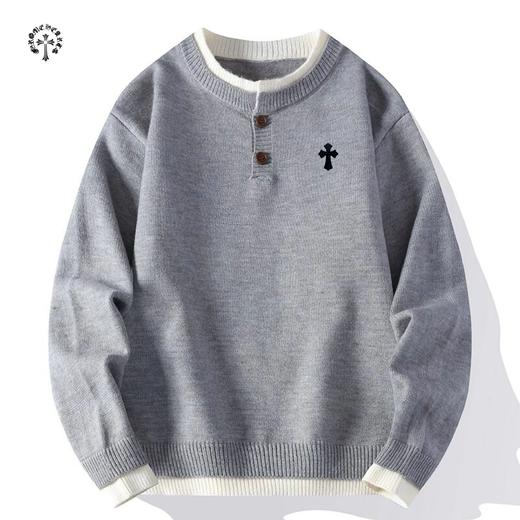 D122179新款三色慵懒风宽松版假两件情侣款毛衣 商品图3