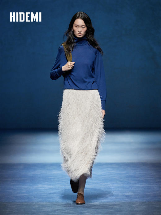 HIDEMI 进口澳洲美利奴羊毛立体双层拼接宽肩小头神器高领可外穿半宽松打底毛衣 商品图5