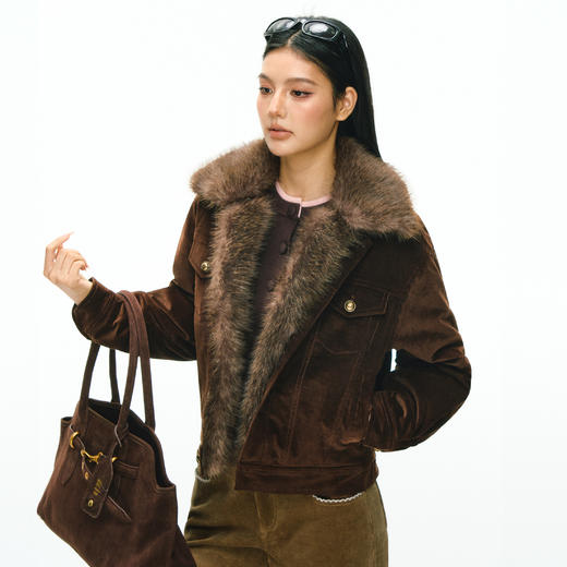 Ariseism 美式复古设计感可拆卸毛领棉服外套女冬季新款上衣 商品图1