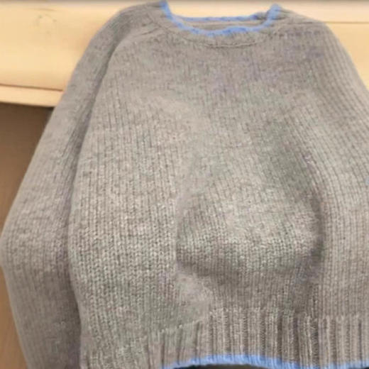 丁摩 秋冬新款加厚舒适软糯100%纯羊毛套头衫拼色圆领女士短款针织毛衣5ZF-8690 商品图1