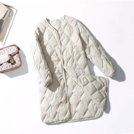 丁摩 U家新款女装90白鸭绒轻薄羽绒服中长款高级轻型圆领秋冬羽绒内胆5ZF-268 商品图3