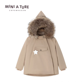 丹麦MINI A TURE童装25冬新男女小童防水保暖毛领精灵帽夹克外套