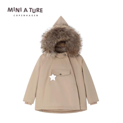丹麦MINI A TURE童装25冬新男女小童防水保暖毛领精灵帽夹克外套 商品图0