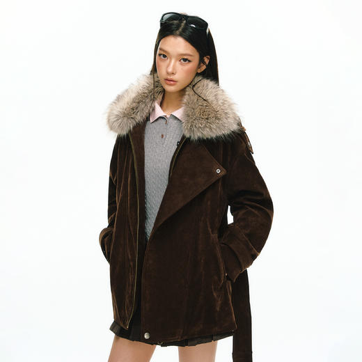 Ariseism 美式复古设计感可拆卸毛领夹棉外套女冬季新款上衣 商品图0