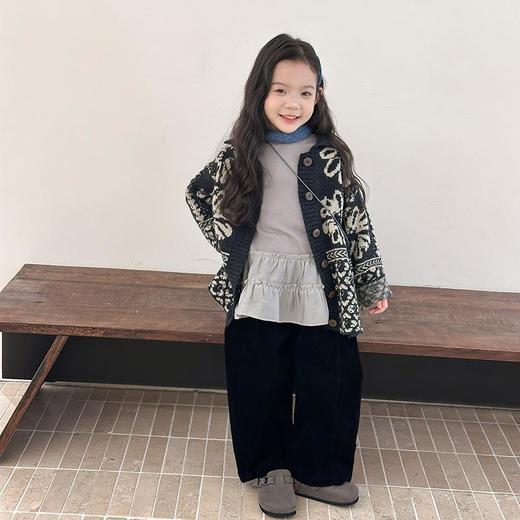 艾摩贝贝女童宝宝宽松复古提花针织开衫秋冬儿童洋气撞色毛衣外套 商品图1