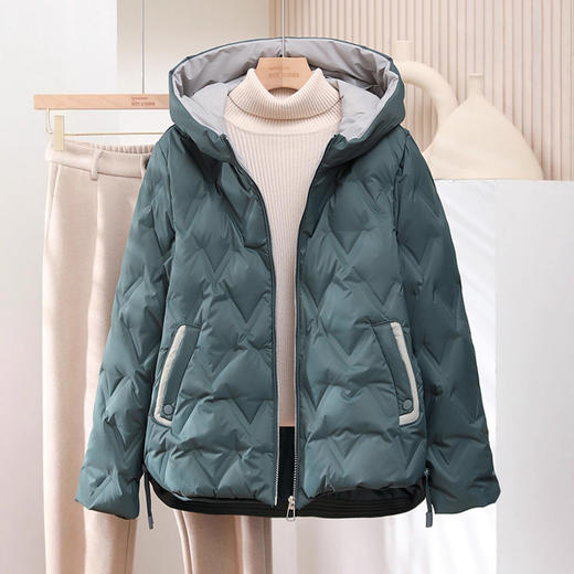 丁摩 短款羽绒服女冬修身显瘦时尚保暖轻薄时尚白鸭绒连帽外套5ZF-12228 商品图1