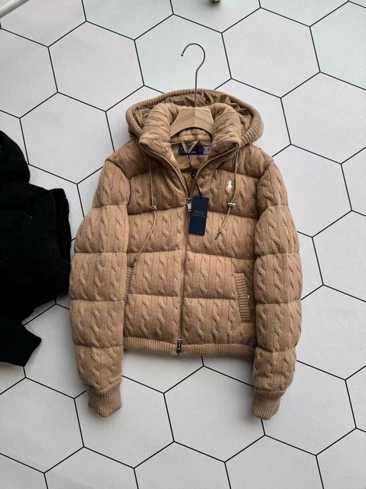 D122149老钱风织针拼接羊毛蓬松连帽羽绒服 商品图4