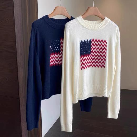 D122121美式氛围感波浪纹爱心图案圆领百搭毛衣 商品图0