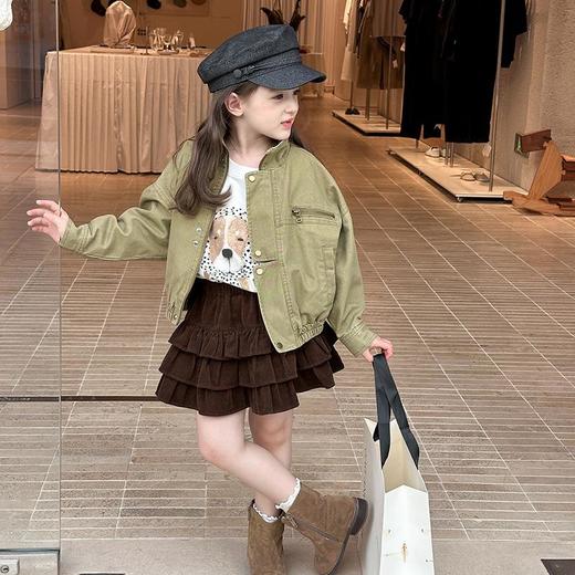 艾摩贝贝女童韩版帅气工装机车夹克上衣儿童品质水洗棉短款外套 商品图1