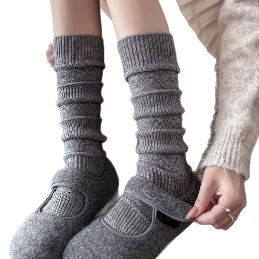 WZ103034秋冬新款羊驼绒双针JK堆堆袜加绒加厚羊毛袜日系保暖蓄热小腿袜女 商品图4
