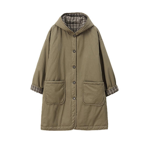 丁摩 咖绿色连帽棉服女中长款秋冬季新款加厚保暖棉袄棉衣外套5ZF-2820 商品图4