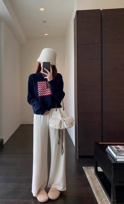 D122121美式氛围感波浪纹爱心图案圆领百搭毛衣 商品图8