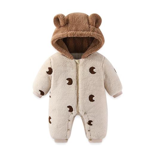 新品冬季婴儿连体衣法兰绒新生儿宝宝加厚保暖加棉拉链款外套抱衣 商品图1