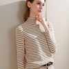 I5D3111-LY条纹针织打底衫女2025新款女装减龄木耳边半高领套头毛衣内搭上衣 商品缩略图0
