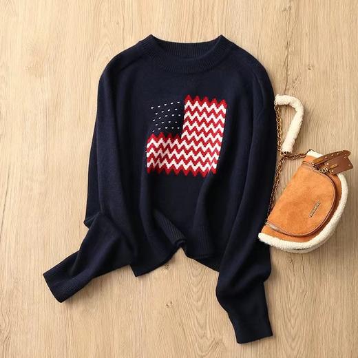 D122121美式氛围感波浪纹爱心图案圆领百搭毛衣 商品图14