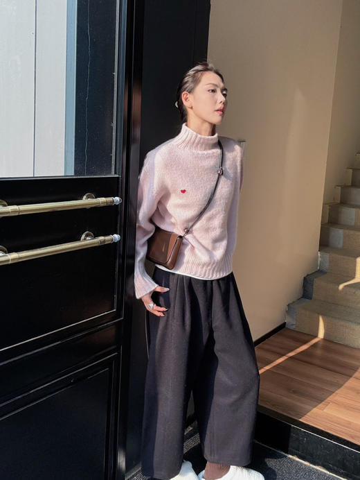 【自由自在】噢蜜ooomeooo松紧腰毛呢九分宽腿时髦裤 商品图6