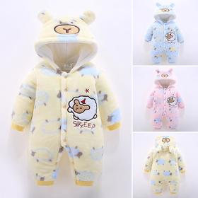 婴幼儿加厚连体衣服哈衣冬季宝宝爬服动物造型厚款连身衣宝宝衣服