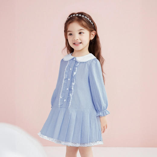 笛莎Deesha 童装女童连衣裙2026春新款甜美娃娃领式条纹长袖连衣裙 商品图0