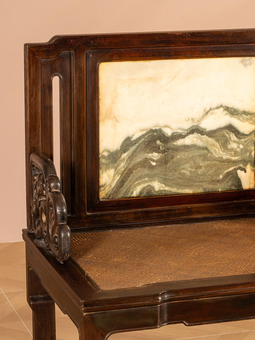 清代 红木镶云石背屏龙纹宝座 商品图1