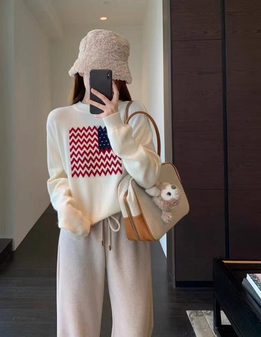 D122121美式氛围感波浪纹爱心图案圆领百搭毛衣 商品图6