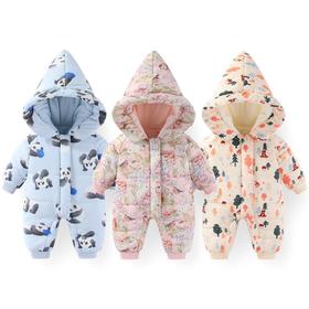 宝宝冬款加厚保暖连体衣新生儿羊羔绒爬服幼儿外出服婴幼儿衣服