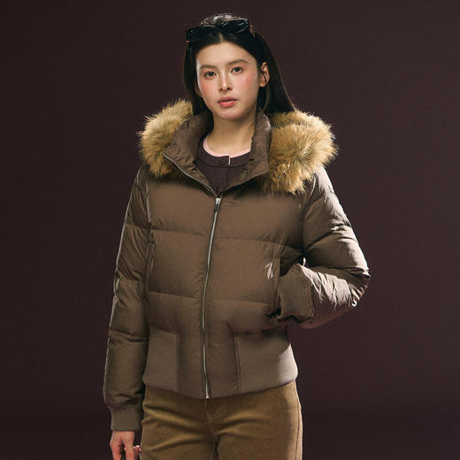 Ariseism 美式复古可拆卸帽子毛领羽绒服女冬季新款保暖上衣 商品图2