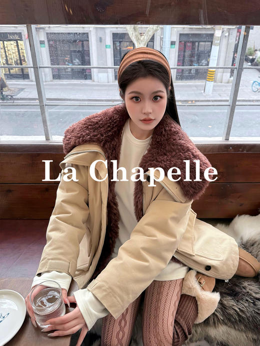 天猫同步【杨幂同款】拉夏贝尔/La Chapelle毛毛翻领翻盖口袋外套女加厚保暖设计感派克服冬季新款 商品图8