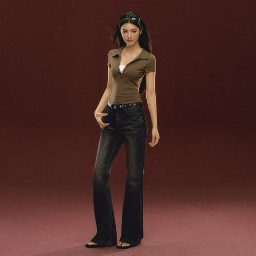 Ariseism 美式复古设计感修身牛仔裤女秋冬新款休闲长裤子 商品图3