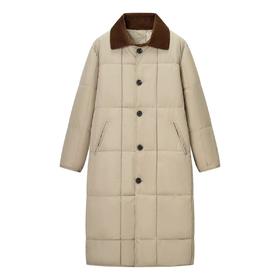 D122124冬季长款加厚保暖卡其色棉服女小众设计款棉衣面包服外套
