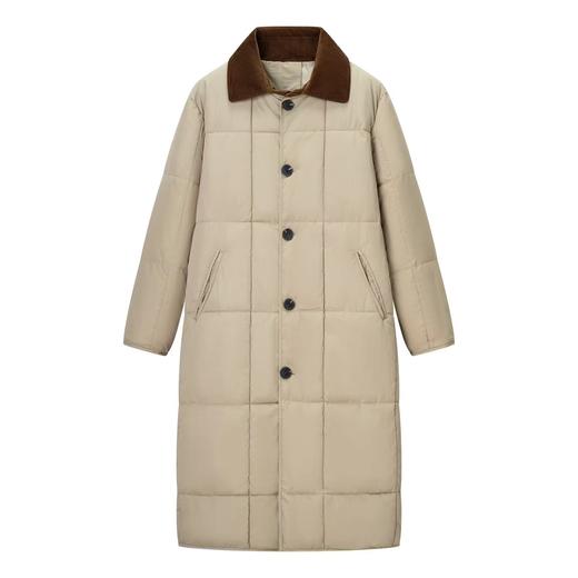 D122124冬季长款加厚保暖卡其色棉服女小众设计款棉衣面包服外套 商品图0