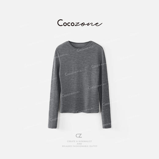 COCO ZONE 刘一一 100美莉诺羊毛圆领纯色长袖T恤 CD1A1365 商品图1