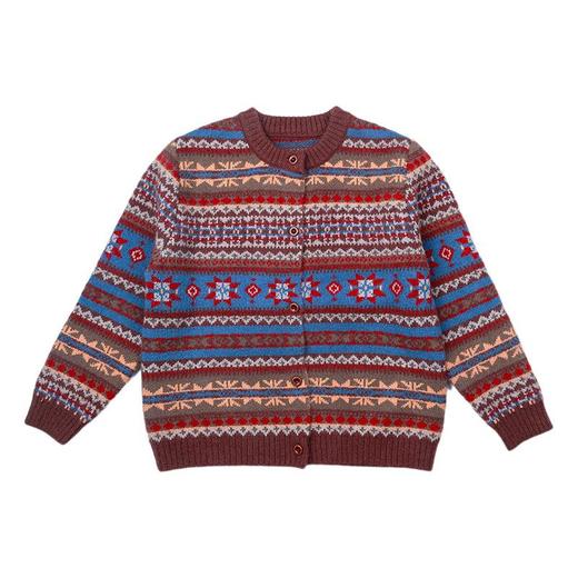 艾摩贝贝童装2025冬季女童复古浪漫费尔岛毛衣提花绵羊毛针织外套 商品图4