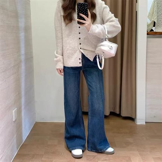 D122123时髦腿精加厚加绒保暖微喇裤女冬季复古显瘦柔软弹力喇叭牛仔长裤 商品图5