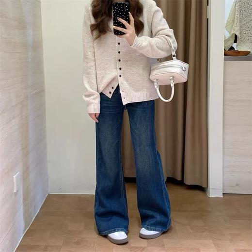 D122123时髦腿精加厚加绒保暖微喇裤女冬季复古显瘦柔软弹力喇叭牛仔长裤 商品图6