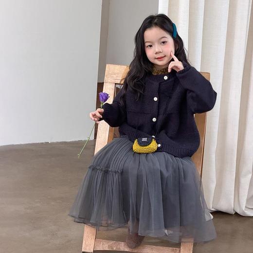 艾摩贝贝女童温柔慵懒风毛衣设计感不对称纽扣针织开衫外套上衣 商品图1