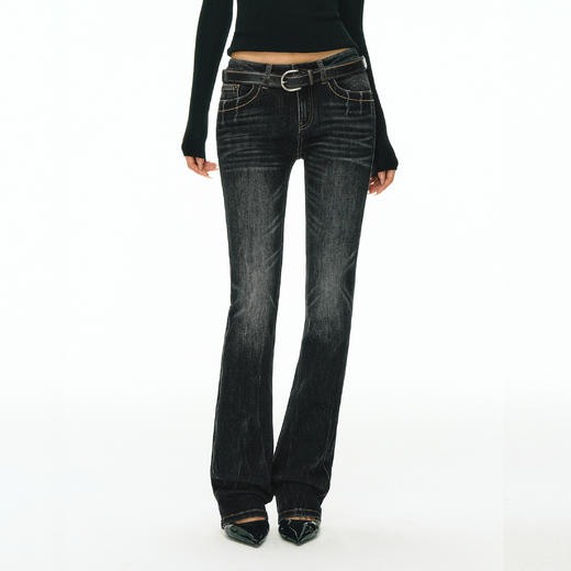 Ariseism 美式复古设计感修身牛仔裤女秋冬新款休闲长裤子 商品图1