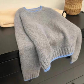 丁摩 秋冬新款加厚舒适软糯100%纯羊毛套头衫拼色圆领女士短款针织毛衣5ZF-8690