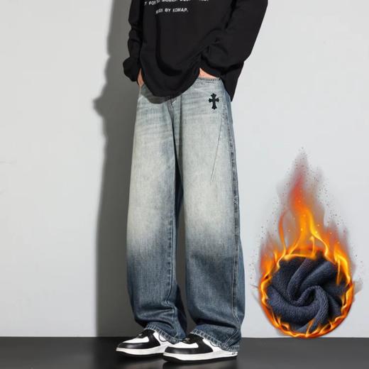 D122107冬季新款加绒腰口抽绳设计宽松时尚休闲牛仔裤 商品图2