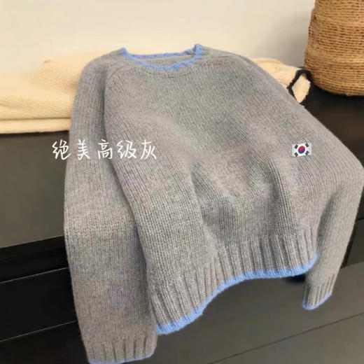 丁摩 秋冬新款加厚舒适软糯100%纯羊毛套头衫拼色圆领女士短款针织毛衣5ZF-8690 商品图3