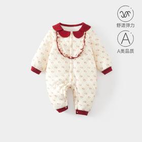 婴儿夹棉连体衣薄款宝宝秋冬季a类加棉爬爬服哈衣外出新生儿棉服