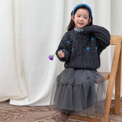 艾摩贝贝女童森系针织开衫儿童立体花饰品上衣手工小花毛衣外套 商品图2
