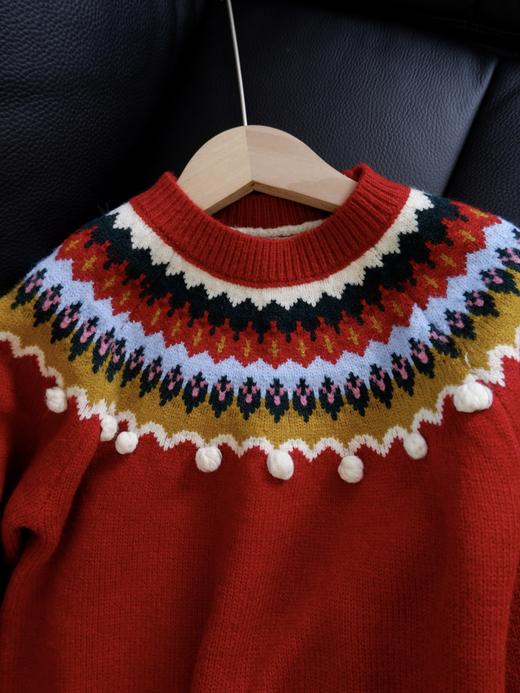 二店y 【喜慕2601】双旦压轴款， 费尔岛复古雪花提花红毛衣 商品图10