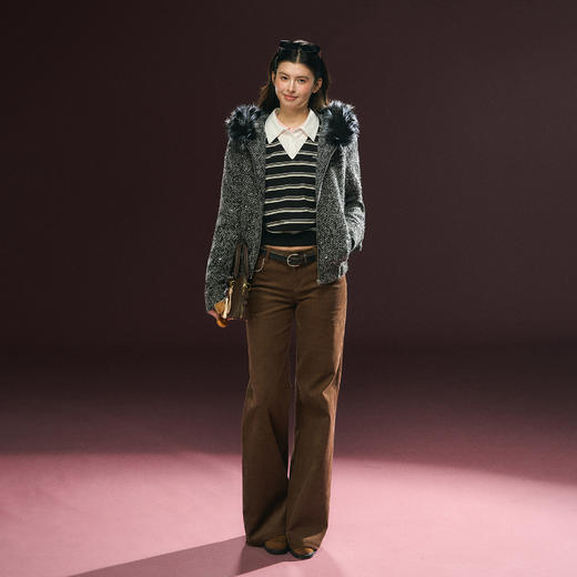 Ariseism 美式复古设计感连帽可拆卸毛领连帽外套女冬季新款 商品图3