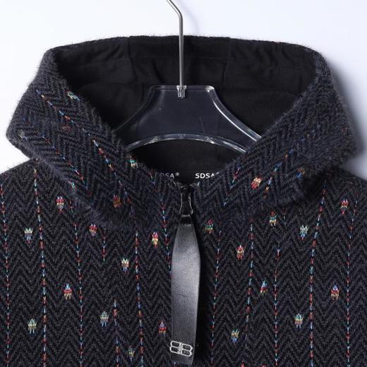 WY1537SDSA男士秋冬新款痞帅男装简约波浪线刺绣半拉链立领连帽卫衣百搭 商品图2