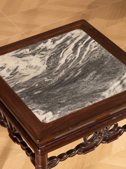 清代 红木镶云石绳纹圆包圆文房桌 商品图3