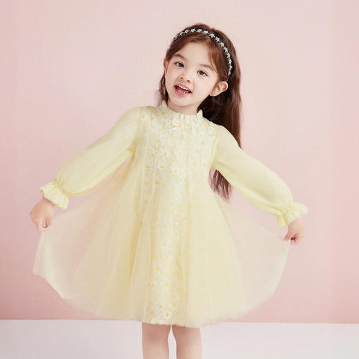笛莎Deesha 童装女童连衣裙2026春新款甜美网纱长袖连衣裙 商品图1