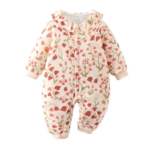 婴幼儿女宝宝连体衣80克夹棉冬装爬服休闲风连体衣长爬家居服 商品图4