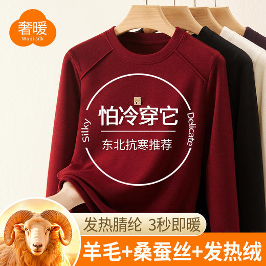 丁摩 新款圆领德绒打底衫女秋冬内搭含羊毛蚕丝加绒加厚保暖中领上5ZF-M969 商品图1
